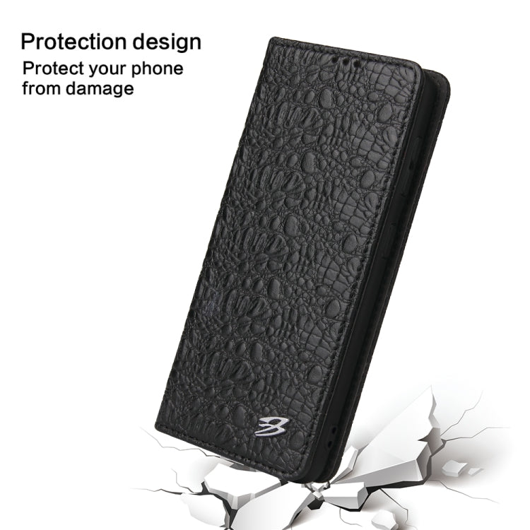 For Samsung Galaxy S21 5G Fierre Shann Crocodile Texture Magnetic Horizontal Flip Genuine Leather Case with Holder & Card Slot(Black) Eurekaonline