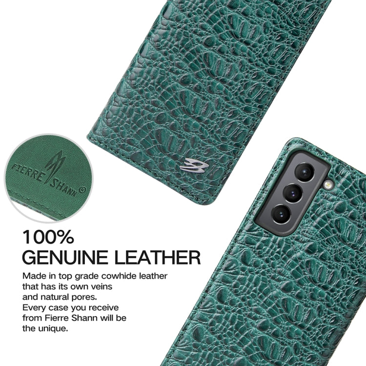 For Samsung Galaxy S21+ 5G Fierre Shann Crocodile Texture Magnetic Horizontal Flip Genuine Leather Case with Holder & Card Slot(Green) Eurekaonline