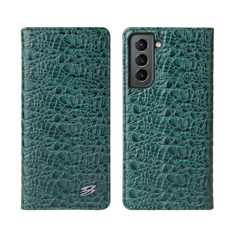 For Samsung Galaxy S21+ 5G Fierre Shann Crocodile Texture Magnetic Horizontal Flip Genuine Leather Case with Holder & Card Slot(Green) Eurekaonline