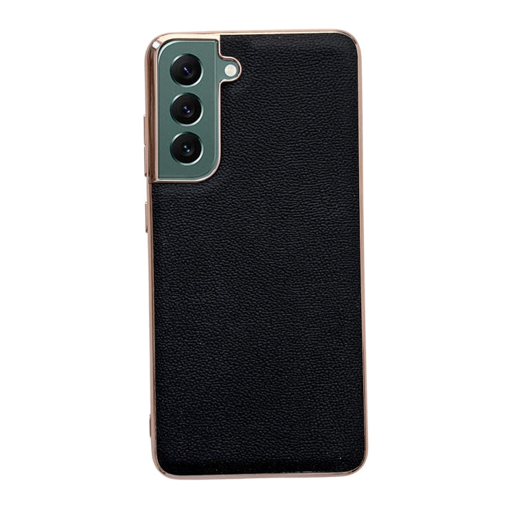 For Samsung Galaxy S21 5G Genuine Leather Luolai Series Nano Electroplating Phone Case(Black) Eurekaonline