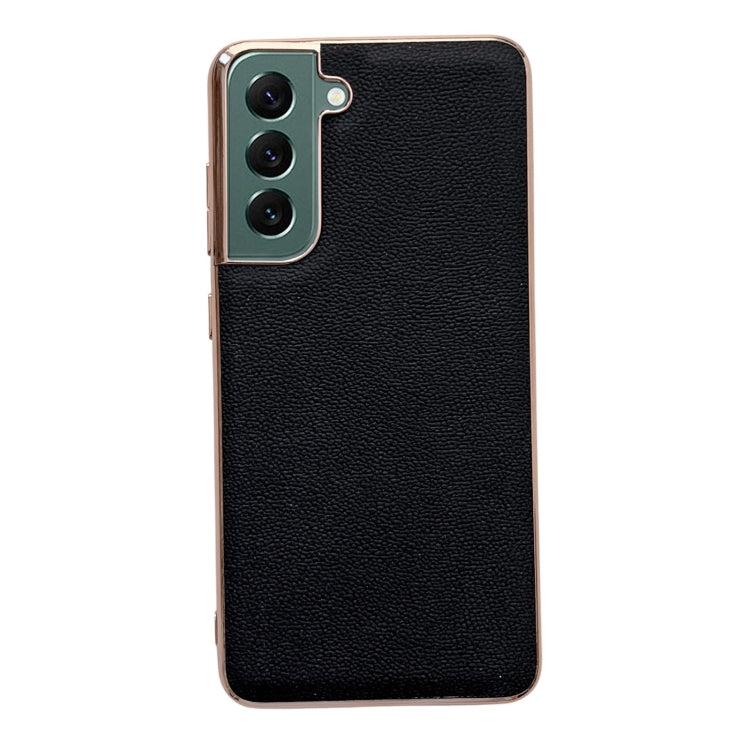 For Samsung Galaxy S21+ 5G Genuine Leather Luolai Series Nano Electroplating Phone Case(Black) Eurekaonline