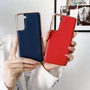 For Samsung Galaxy S21 5G Genuine Leather Luolai Series Nano Electroplating Phone Case(Dark Green) Eurekaonline