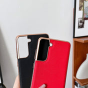 For Samsung Galaxy S21 5G Genuine Leather Luolai Series Nano Electroplating Phone Case(Dark Green) Eurekaonline