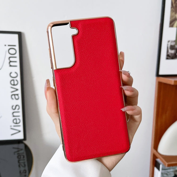 For Samsung Galaxy S21+ 5G Genuine Leather Luolai Series Nano Electroplating Phone Case(Red) Eurekaonline