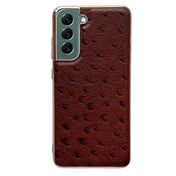 For Samsung Galaxy S21 5G Genuine Leather Ostrich Texture Series Nano Electroplating Phone Case(Brown) Eurekaonline