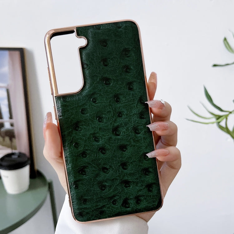 For Samsung Galaxy S21+ 5G Genuine Leather Ostrich Texture Series Nano Electroplating Phone Case(Green) Eurekaonline