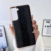 For Samsung Galaxy S21 5G Genuine Leather Weilai Series Nano Electroplating Phone Case(Black) Eurekaonline