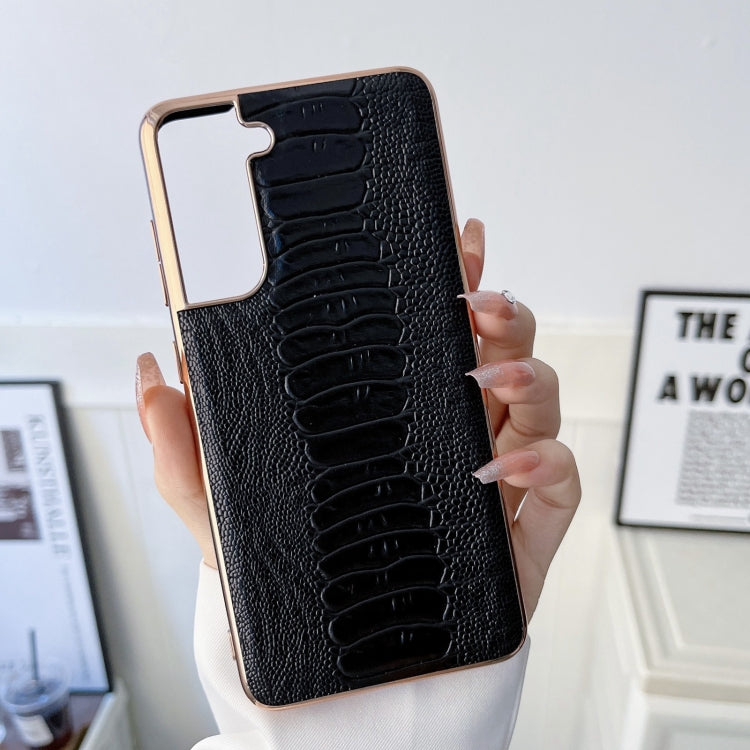For Samsung Galaxy S21+ 5G Genuine Leather Weilai Series Nano Electroplating Phone Case(Black) Eurekaonline