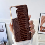 For Samsung Galaxy S21 5G Genuine Leather Weilai Series Nano Electroplating Phone Case(Brown) Eurekaonline