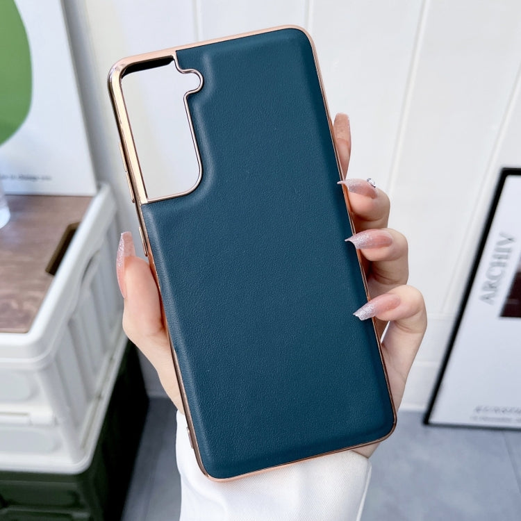 For Samsung Galaxy S21+ 5G Genuine Leather Xiaoya Series Nano Electroplating Phone Case(Green) Eurekaonline