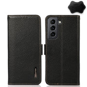 For Samsung Galaxy S21+ 5G KHAZNEH Side-Magnetic Litchi Genuine Leather RFID Phone Case(Black) Eurekaonline