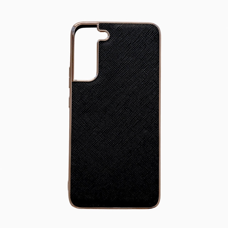 For Samsung Galaxy S21 5G Nano Electroplating Cross Texture Genuine Leather Phone Case(Black) Eurekaonline