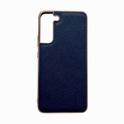 For Samsung Galaxy S21 5G Nano Electroplating Cross Texture Genuine Leather Phone Case(Blue) Eurekaonline