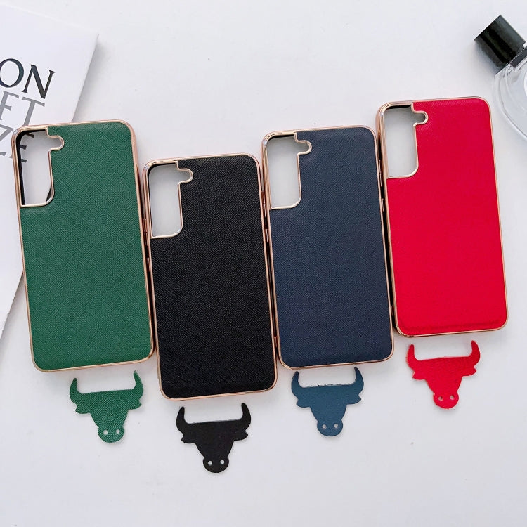 For Samsung Galaxy S21+ 5G Nano Electroplating Cross Texture Genuine Leather Phone Case(Green) Eurekaonline