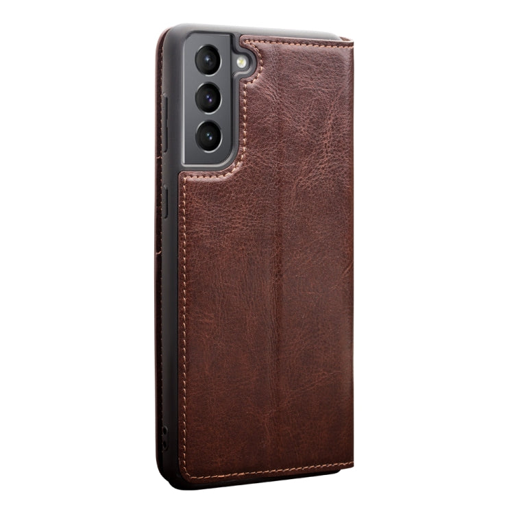 For Samsung Galaxy S21 5G QIALINO Genuine Leather Phone Case(Brown) Eurekaonline