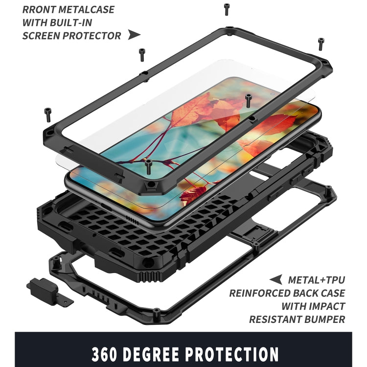 For Samsung Galaxy S21 5G R-JUST Shockproof Waterproof Dust-proof Metal + Silicone Protective Case with Holder(Black) Eurekaonline