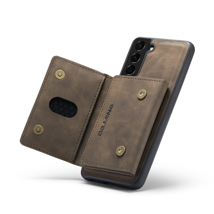 For Samsung Galaxy S21+ DG.MING M2 Series 3-Fold Multi Card Bag + Magnetic Back Cover Shockproof Case with Wallet & Holder Function(Coffee) Eurekaonline