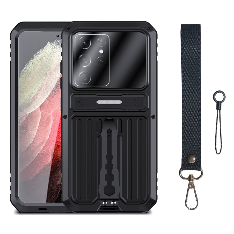 For Samsung Galaxy S21 Ultra 5G Armor Shockproof Splash-proof Dust-proof Phone Case with Holder(Black) Eurekaonline