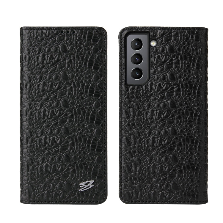 For Samsung Galaxy S21 Ultra 5G Fierre Shann Crocodile Texture Magnetic Horizontal Flip Genuine Leather Case with Holder & Card Slot(Black) Eurekaonline