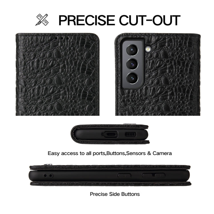 For Samsung Galaxy S21 Ultra 5G Fierre Shann Crocodile Texture Magnetic Horizontal Flip Genuine Leather Case with Holder & Card Slot(Black) Eurekaonline