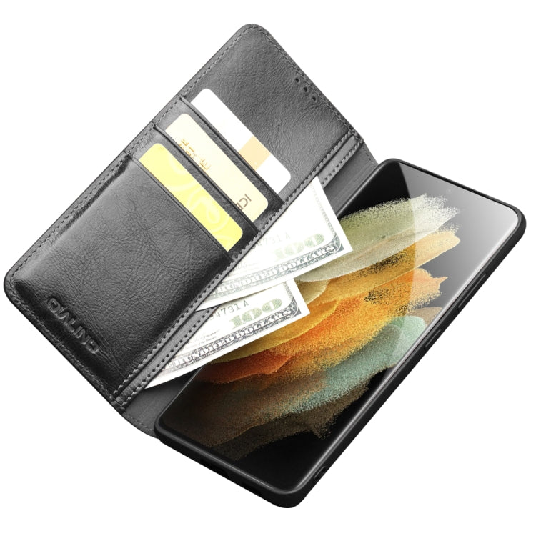 For Samsung Galaxy S21 Ultra 5G QIALINO Genuine Leather Phone Case(Black) Eurekaonline