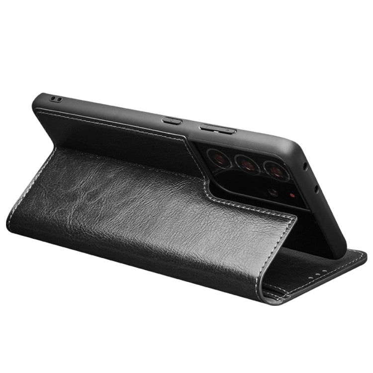 For Samsung Galaxy S21 Ultra 5G QIALINO Genuine Leather Phone Case(Black) Eurekaonline