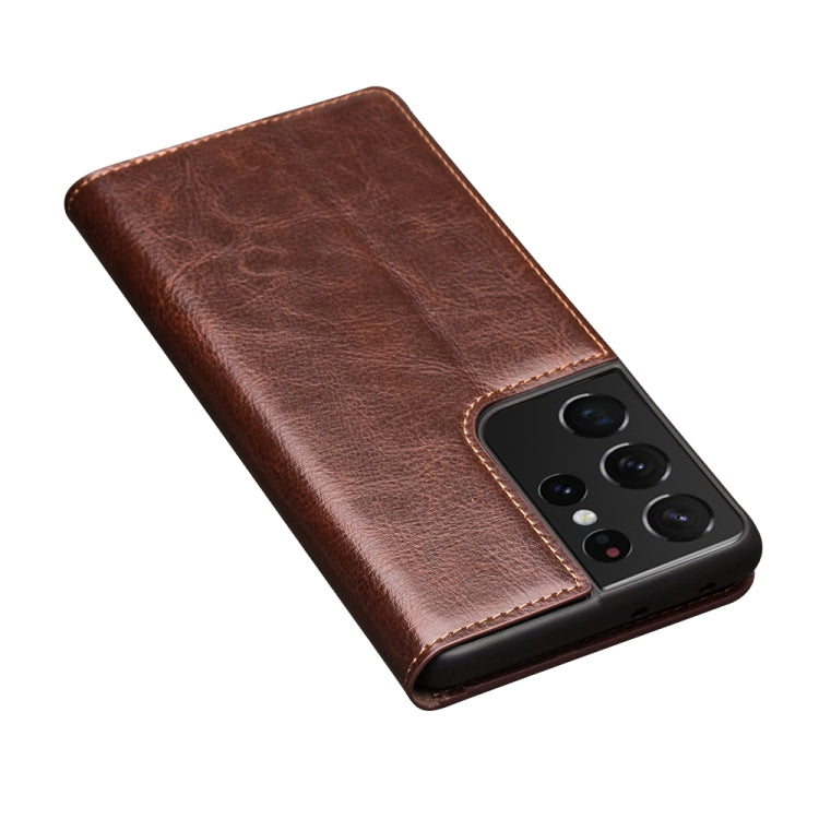 For Samsung Galaxy S21 Ultra 5G QIALINO Genuine Leather Phone Case(Brown) Eurekaonline