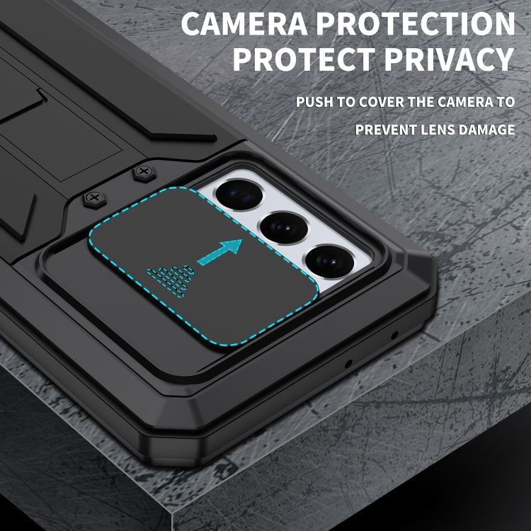 For Samsung Galaxy S21 Ultra 5G R-JUST Sliding Lens Cover Shockproof Dustproof Waterproof Metal + Silicone Case with Invisible Holder(Black) Eurekaonline