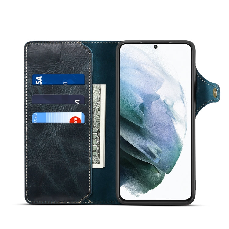 For Samsung Galaxy S22+ 5G Denior Oil Wax Cowhide Magnetic Button Genuine Leather Case(Black) Eurekaonline