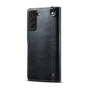 For Samsung Galaxy S22+ 5G Denior Oil Wax Cowhide Magnetic Button Genuine Leather Case(Dark Blue) Eurekaonline