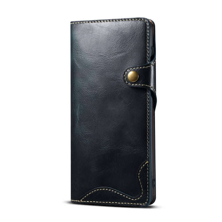 For Samsung Galaxy S22+ 5G Denior Oil Wax Cowhide Magnetic Button Genuine Leather Case(Dark Blue) Eurekaonline