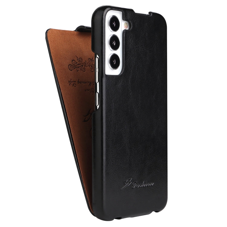 For Samsung Galaxy S22+ 5G Fierre Shann 64 Texture Vertical Flip PU Leather Phone Case(Black) Eurekaonline