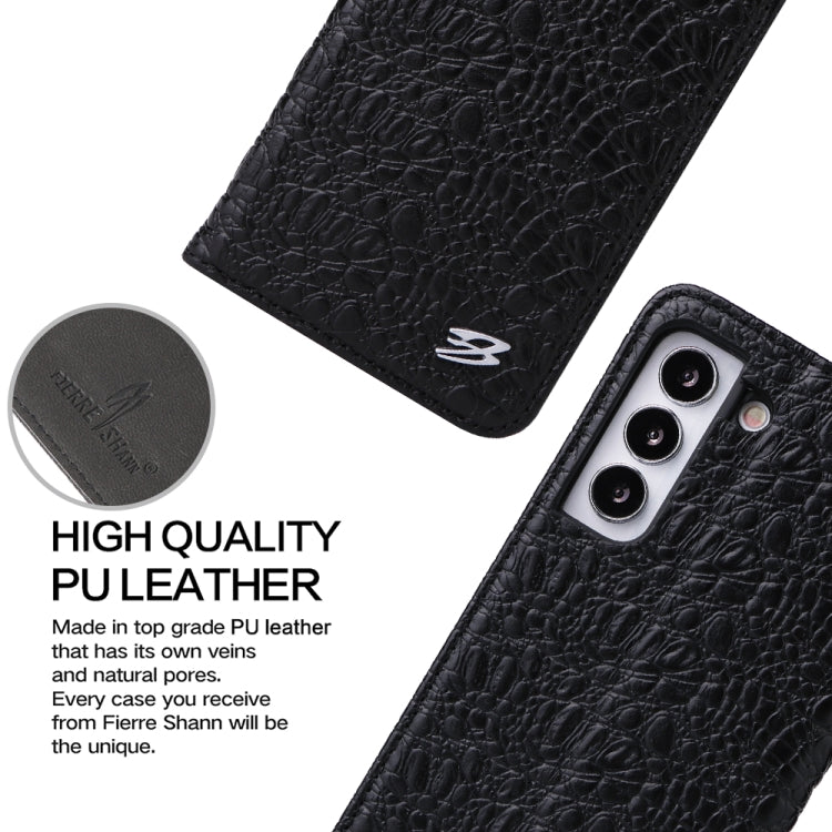 For Samsung Galaxy S22+ 5G Fierre Shann Crocodile Texture Magnetic Genuine Leather Phone Case(Black) Eurekaonline