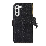 For Samsung Galaxy S22 5G Ostrich Pattern Genuine Leather RFID Phone Case(Black) Eurekaonline