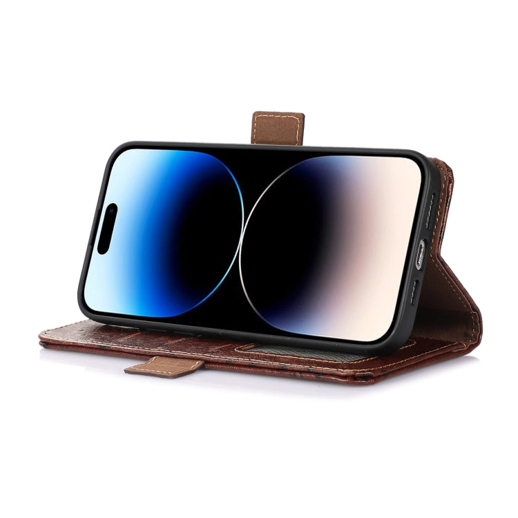 For Samsung Galaxy S22 5G Ostrich Pattern Genuine Leather RFID Phone Case(Coffee) Eurekaonline