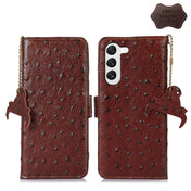 For Samsung Galaxy S22 5G Ostrich Pattern Genuine Leather RFID Phone Case(Coffee) Eurekaonline