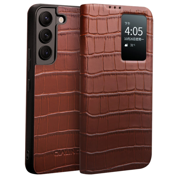 For Samsung Galaxy S22+ 5G QIALINO Crocodile Pattern Genuine Leather Phone Case(Brown) Eurekaonline