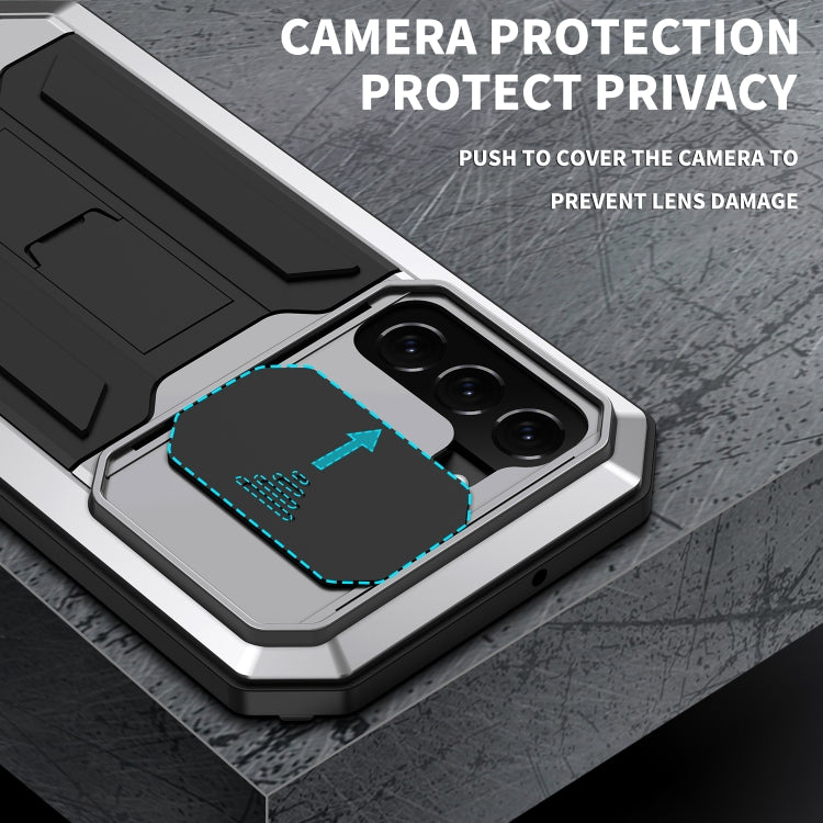 For Samsung Galaxy S22 5G R-JUST Sliding Camera Metal + Silicone Holder Phone Case(Silver) Eurekaonline