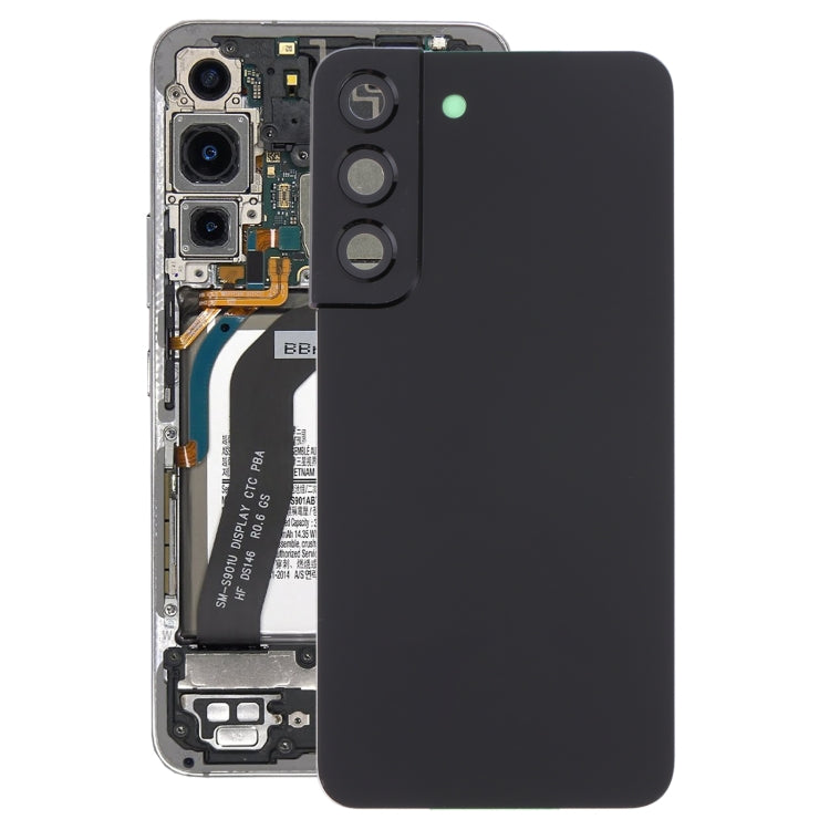 For Samsung Galaxy S22 5G SM-S901B Battery Back Cover with Camera Lens Cover (Black) Eurekaonline