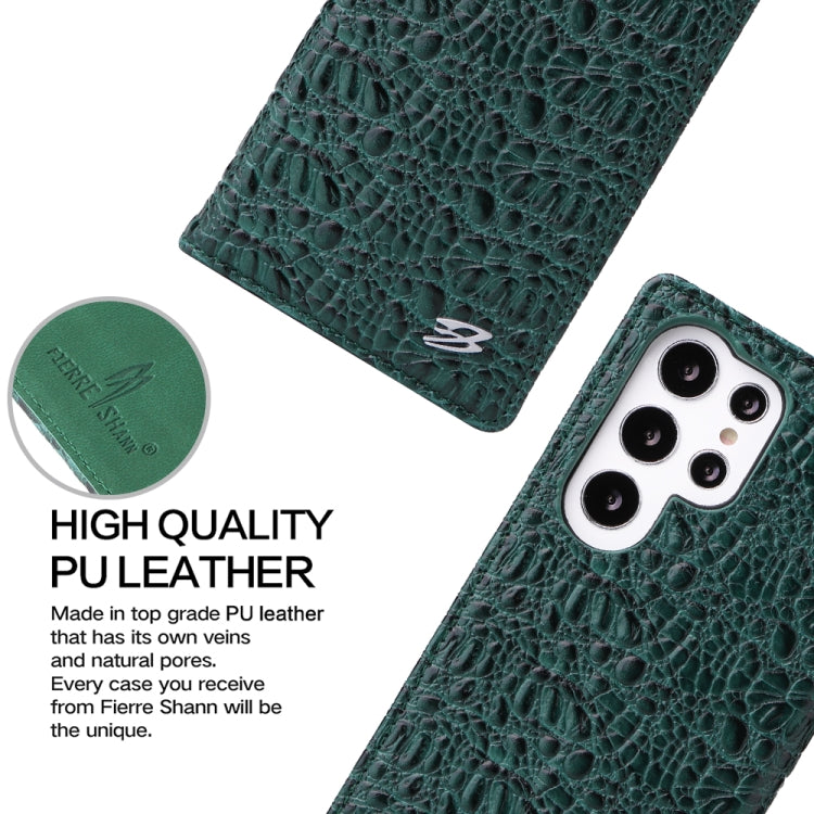 For Samsung Galaxy S22 Ultra 5G Fierre Shann Crocodile Texture Magnetic Genuine Leather Phone Case(Green) Eurekaonline