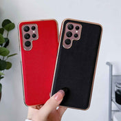 For Samsung Galaxy S22 Ultra 5G Genuine Leather Luolai Series Nano Electroplating Phone Case(Dark Green) Eurekaonline