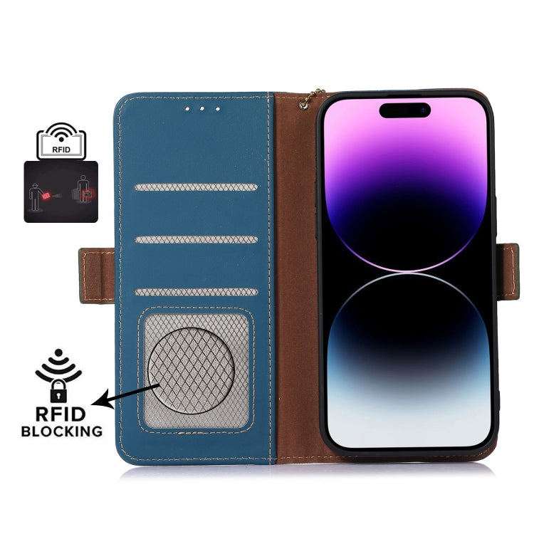 For Samsung Galaxy S22 Ultra 5G Genuine Leather Magnetic RFID Leather Phone Case(Blue) Eurekaonline