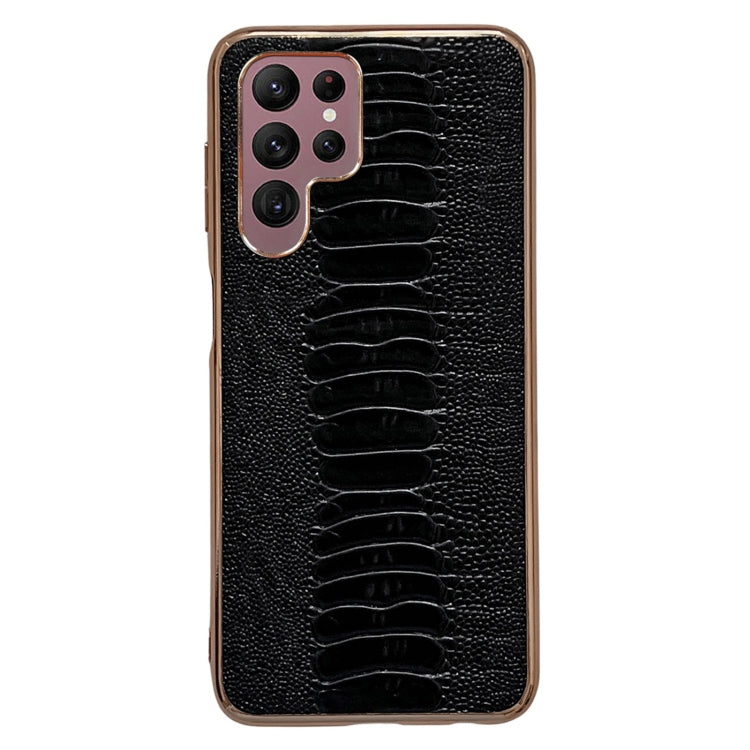 For Samsung Galaxy S22 Ultra 5G Genuine Leather Weilai Series Nano Electroplating Phone Case(Black) Eurekaonline
