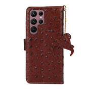 For Samsung Galaxy S22 Ultra 5G Ostrich Pattern Genuine Leather RFID Phone Case(Coffee) Eurekaonline