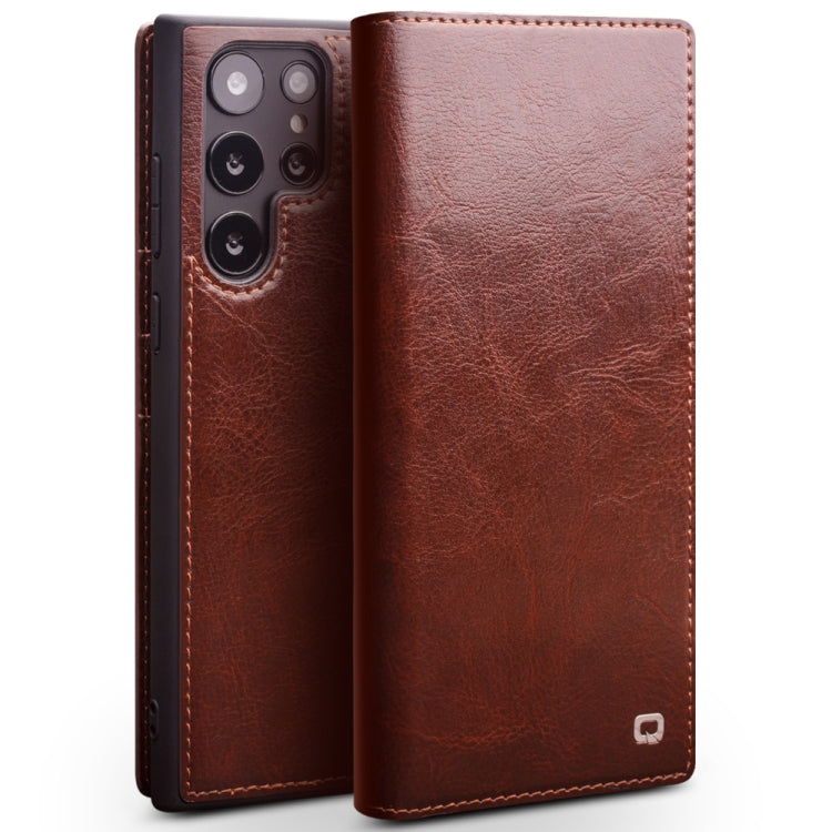For Samsung Galaxy S22 Ultra 5G QIALINO Genuine Leather Phone Case(Brown) Eurekaonline