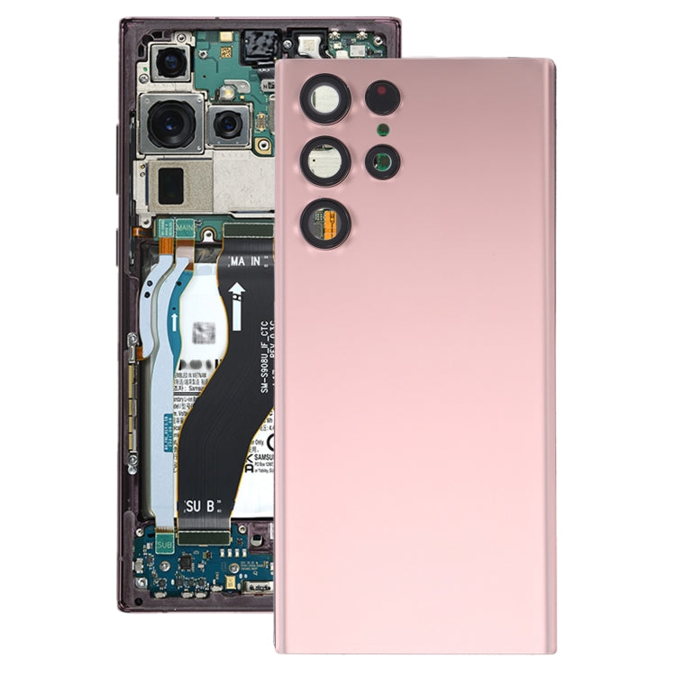 For Samsung Galaxy S22 Ultra 5G SM-S908B Battery Back Cover with Camera Lens Cover (Pink) Eurekaonline