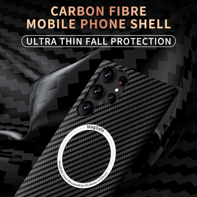For Samsung Galaxy S23 5G Carbon Fiber Texture MagSafe Magnetic Phone Case(Black Blue) Eurekaonline