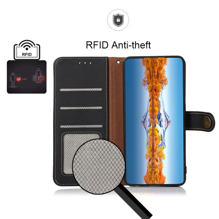 For Samsung Galaxy S23 Ultra 5G KHAZNEH Custer Genuine Leather RFID Phone Case(Black) Eurekaonline