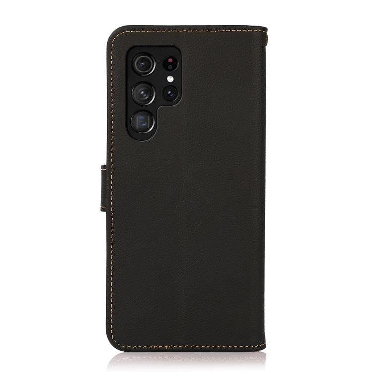 For Samsung Galaxy S23 Ultra 5G KHAZNEH Custer Genuine Leather RFID Phone Case(Black) Eurekaonline