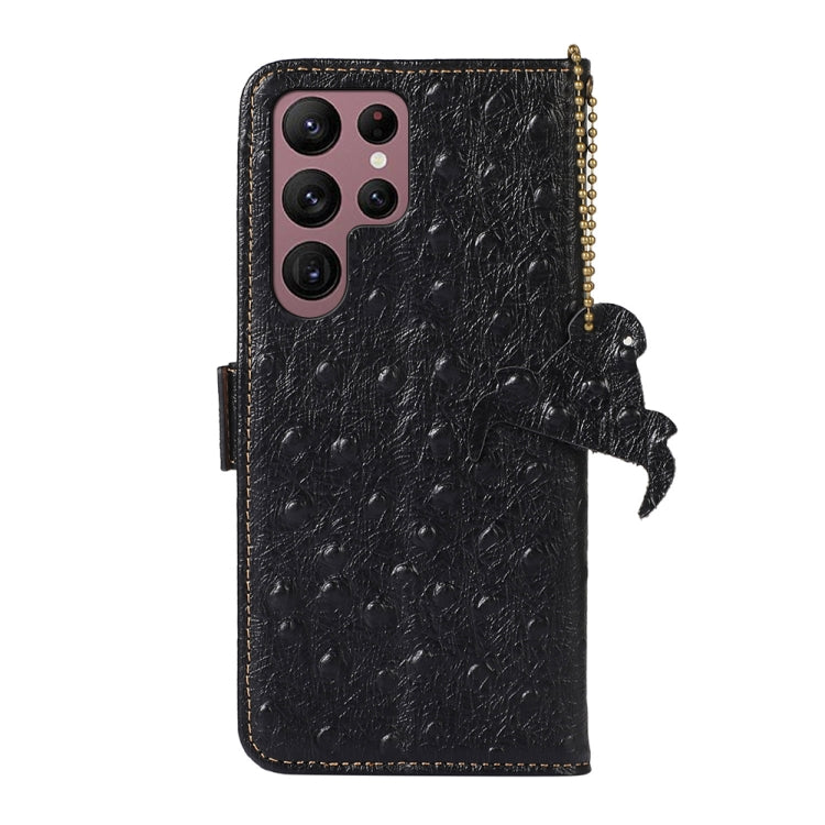 For Samsung Galaxy S23 Ultra 5G Ostrich Pattern Genuine Leather RFID Phone Case(Black) Eurekaonline